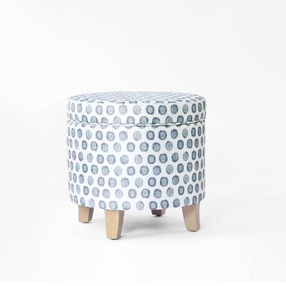 HomePop 19" Round Storage Ottoman - Green Medallion Ikat Print - color: Small Green Medallion Ikat Print