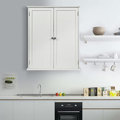 Wall Mount Bathroom Storage Cabinet, Large White Bathroom Cabinet with Doors and Adjustable Shelves, Wall Cabinet for Bathroom Above Toilet, Medicine Cabinet Wall Mounted, Wood