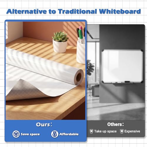 AFMAT Whiteboard Sticker, 36" x 24" Dry Erase Wallpaper, Stain-Proof & Super Sticky, No Ghost After 60 Days, Peel and Stick White Board Adhesive Paper Roll for Home/Office/Classroom, 3 Markers - size: 24"W x 36"H