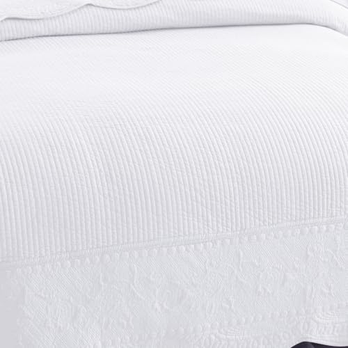 MarCielo 3-Piece 100% Cotton Oversized Bedspread Lightweight Quilt Coverlet Embroidery Farmhouse Bedding Set (TG Bright White, Oversized Queen (100"x106")) - color: Tg Bright White, size: Oversized Queen (100" x 106")