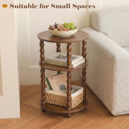 Round Side Table with 3-Tier Shelves, Small End Table with Solid Wood Legs for Living Room Bedroom, Modern Circular Coffee Table Nightstand for Small Spaces, Easy No-Tool Assembly - size: Round(13.2''x13.2''x22.8'')