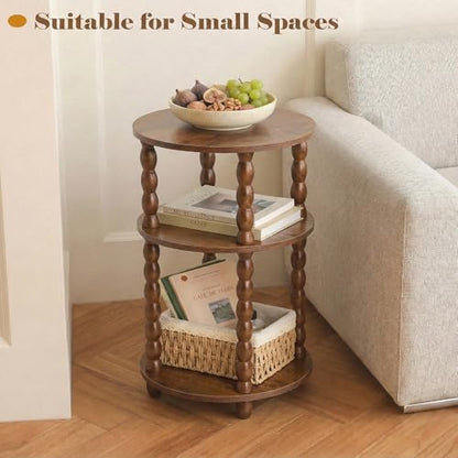 Round Side Table with 3-Tier Shelves, Small End Table with Solid Wood Legs for Living Room Bedroom, Modern Circular Coffee Table Nightstand for Small Spaces, Easy No-Tool Assembly - size: Round(13.2''x13.2''x22.8'')