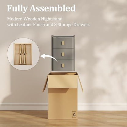 AQIMUELE Narrow Nightstand with Drawers, Narrow Side Table Leather, Small Bedside Tables for Bedroom. (Dark Gray) - color: Dark Gray, size: 11.8''W x 15"D x 22.8"H