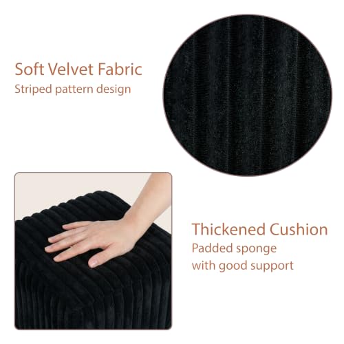 Modern Square Vanity Stool, Small Striped Pattern Ottoman, Cute Velvet Foot Stool, Tufted Fabric Footrest, Upholstered Vanity Chair, Stool for Makeup, Bedroom, Living Room (2, Square-Black) - color: Square-black