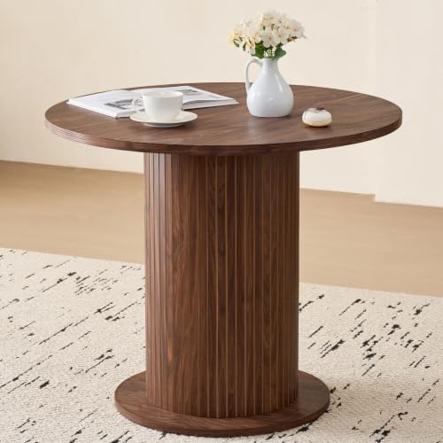 35.5" Round Dining Table for 2, Modern Small Pedestal Kitchen Table, Space Saving, for Apartment Dining Living Room - color: Mini Brown 35.5