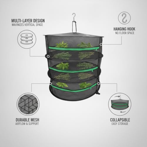 Collapsible Hanging Dryer with Zippered Mesh Layers, Space-Saving Foldable Air Drying Rack for Kitchen, Balcony, and Laundry (Black) - size: 22.83 x 22.83 x 7.09 in