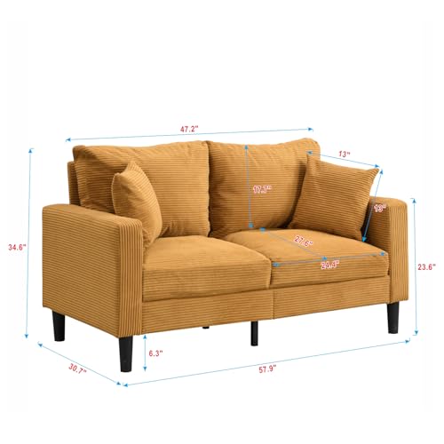 57" Loveseat Sofa Couch, Upholstered 2 Seat Love seat with 2 Pillows Soft Cushions & Sturdy Frame, Space Saving Modern Small Sofa, Living Room Bedroom Apartment Small Space (Orange, 2 Seat) - color: Orange, size: 2 Seat