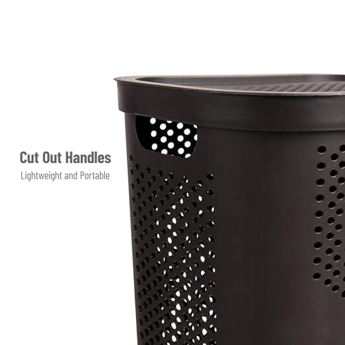 Mind Reader Slim Laundry Hamper with Lid, 60L Clothes Basket, Ventilated Plastic, Brown - color: Brown, size: Single