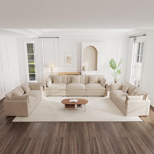 Luxury Oversized 3 Piece Sofa Set, 2 Pieces of 2 Seater and 1 Piece of 3 Seater Sofa, Modern Chenille Comfy Cloud Couches Set with 13 Pillow for Living Room Office, Light Coffee - color: Light Coffee, size: 3+2+2