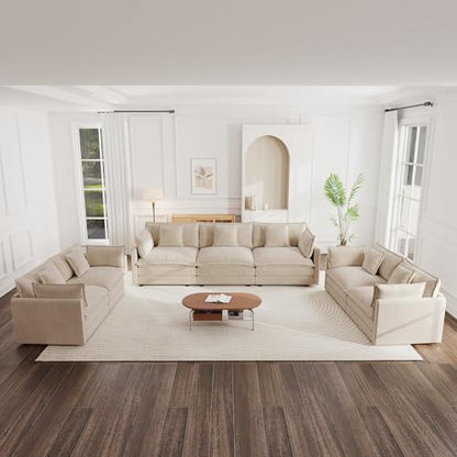 Luxury Oversized 3 Piece Sofa Set, 2 Pieces of 2 Seater and 1 Piece of 3 Seater Sofa, Modern Chenille Comfy Cloud Couches Set with 13 Pillow for Living Room Office, Light Coffee - color: Light Coffee, size: 3+2+2