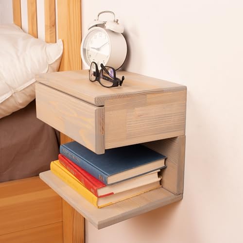 Floating Nightstand Side Accent or End Table with Storage Drawer, Wood Bedside Shelf, Handmade Floating Table, Nightstand Shelf (Istanbul) - color: Istanbul