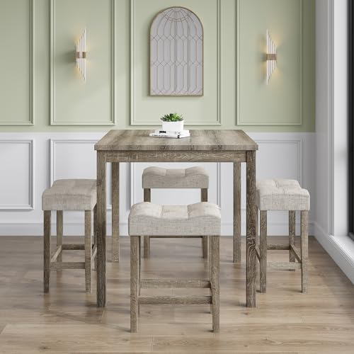 allamazing 5-Piece Counter Dinner Height Table Set, Indoor Modern Rectangular Dining Table Furniture Set for Kitchen, 35 inch Dining Table with 4 stools (1+4 Natural) - color: 1+4 Natural