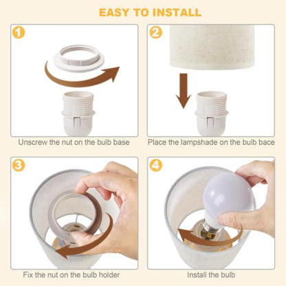 Small Bedside Table Lamp for Bedroom, Minimalist Wood Base & Round Fabric Shade, Mini Cute Cozy Warm White Nightstand Boho Lamp, Study Desk Night Stand Light for Room, Dorm, Nursery, Living Room - size: Round - Set of 1