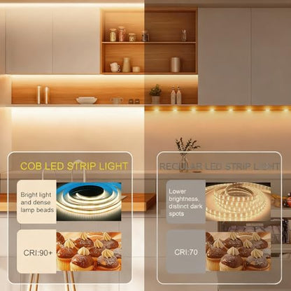 ZSLAIFU 2Pack Battery Powered LED Strip Lights, 3.28FT COB LED Light Strip, Warm LED Strip Light for Under Cabinet, Closet, Shelves, Bedroom, DIY Lighting Battery LED Strip Lights - size: 3.3FT x2