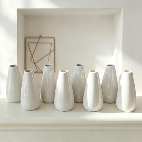 Modern White Ceramic Vase Set of 16 for Living Room Bedroom 5.1'' Minimalist Fresh Flower Vases for Home Decor Office Fireplace Centerpieces Nordic Style Gift for Fake Plant 16 Pack - color: 16 Pack White - Style 2 Large