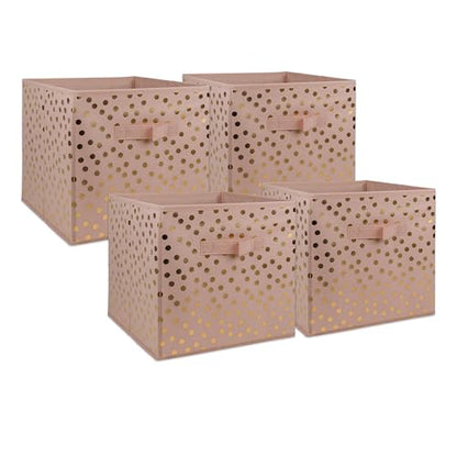 DII Woven Polyester Storage Bin, Polka Dot, Pink & Gold, Small Set of 4 - color: Pink & Gold, size: Small Set of 4, 11x11x11" Cube