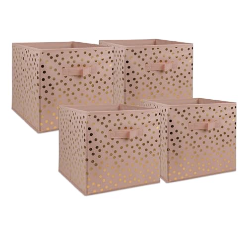 DII Woven Polyester Storage Bin, Polka Dot, Pink & Gold, Small Set of 4 - color: Pink & Gold, size: Small Set of 4, 11x11x11" Cube