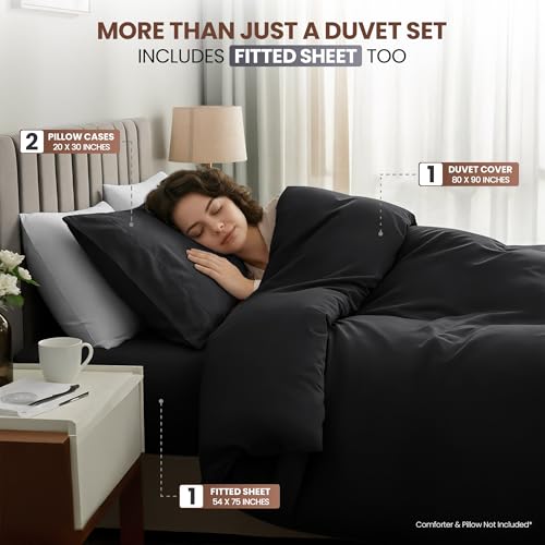 Utopia Bedding Duvet Cover Full with Fitted Sheet (54x75) - 2 Pillow Case (20x30) - All Season Luxury Bed in a Bag with Zippered Duvet Cover - No Comforter (Black) - color: Black, size: Full - Duvet Cover with Fitted Sheet