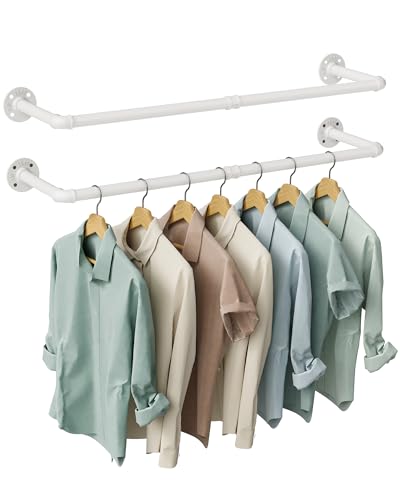 OROPY 38.4" Industrial Pipe Clothes Rack Wall Mounted, Heavy Duty, 2 Pack | Heavy Duty Iron Pipe Clothing Garment Rail, Multi-Purpose Clothing Hanging Rod for Laundry Room and Closet Storage, White - color: White(38.4")