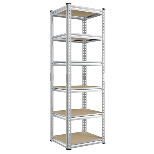 REIBII Storage Shelves for Pantry, Kitchen, 6 Tier Silver Garage Shelving | 16" W x 16" D x 72.2" H, Narrow Shelves Units, Holds 2256 Lbs, Rust Resistant, Adjustable Shelf Heights, Tool‑Free Assembly - color: Silver, size: 16"W x 16"D x 72.2"H