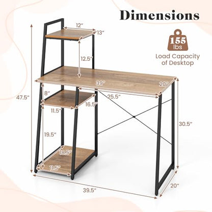 Tangkula Computer Desk with Shelves, Space Saving Home Office Desk with 3-Tier Ladder Shaped Storage Bookshelf, Modern Writing Study Desk with Metal Frame, Compact Computer Workstation (Natural) - color: Natural