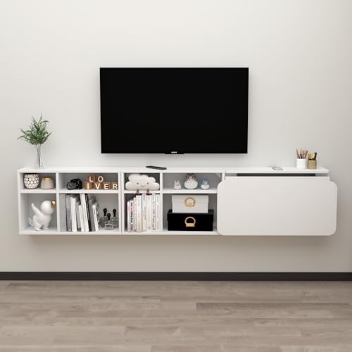 Floating Desk with Storage Shelves, 81'' Wall Mounted Desk Laptop Writing Study Table, Folding Drop Leaf Table, Multifunctional Computer Workstation for Narrow Small Space