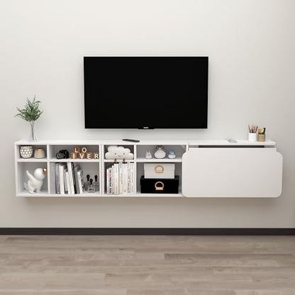 Floating Desk with Storage Shelves, 81'' Wall Mounted Desk Laptop Writing Study Table, Folding Drop Leaf Table, Multifunctional Computer Workstation for Narrow Small Space