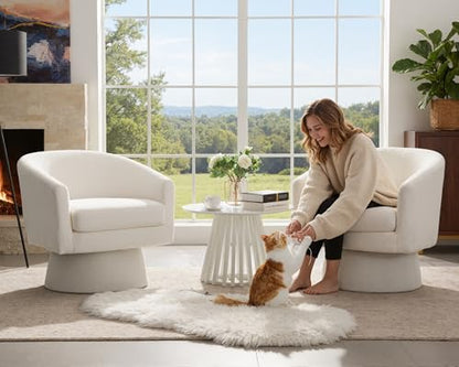 HNY Set of 1 Swivel Barrel Accent Chair, White Boucle | 360° Swivel Cozy Vanity Armchair, Sherpa Round Lounge Reading Chair, Comfy Club Side Chair - size: 1 Chair