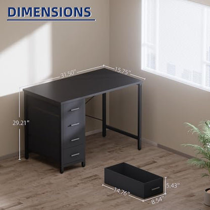 Pamray 32 Inch Computer Desk with 4 Drawers Small Office Desk for Home Bedroom Study Writing Simple Modern Computer Table White - color: White