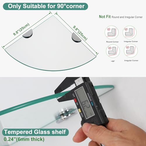 3 Pack Glass Corner Shower Shelves, Tempered Floating Glass Shelves Wall Mount, Shower Caddy Organizer, Bathroom Corner Shelf with Zinc Alloy Brackets for Bathroom, Kitchen, Living Room - size: 3 PACK Without Rail