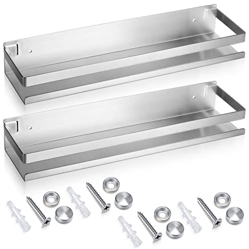 Lallisa 2 Pieces Stainless Steel Shelf Bathroom Shower Floating Shelves Wall Mounted Shower Caddy Basket Shelf Storage Organizer Shelves for Bathroom, Kitchen, Living Room(15.75 Inch/ 40 cm,Silver) - color: Silver, size: 15.75 Inch/ 40 cm