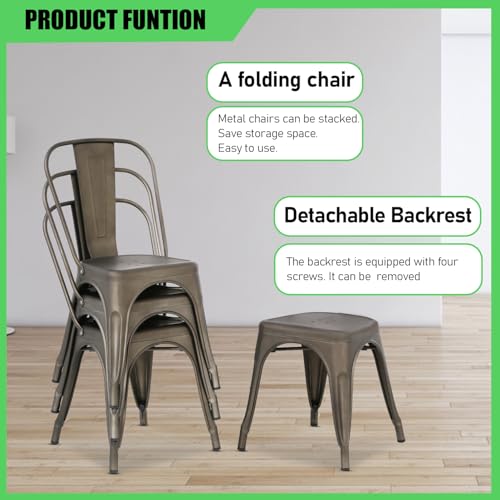Dopinmin Bronze Dining Chairs Set of 4, Modern Style, Stackable, Metal, Tolix Side Bar Chairs, 18' Seat Height, Indoor/Outdoor Patio Chairs - color: Brown