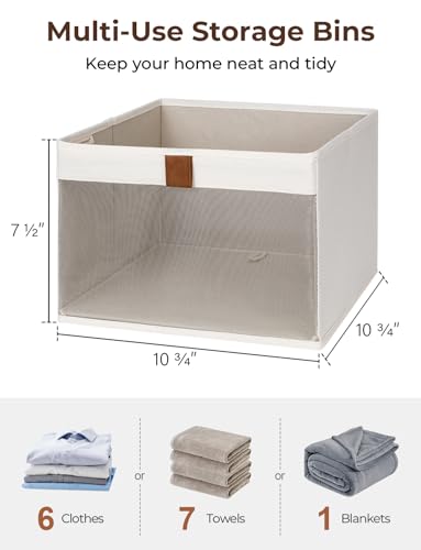 StorageWorks Closet Storage Bins, Storage Baskets with Clear Window and Handles, Foldable Fabric Organizer for Clothes, Shelves, Beige, 3 Pack - color: Beige, size: 10 ¾" L X 10 ¾" W X 7 ½" H