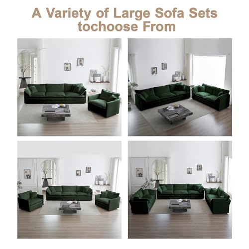 111.5 Inch 3-Seat Modular Sectional Cloud Sofa, Chenille Green | Chenille Deep Seat Sofa with Pillow for Living Room, Bedroom and Apartment - color: Green, size: 111.5 inch-Straight