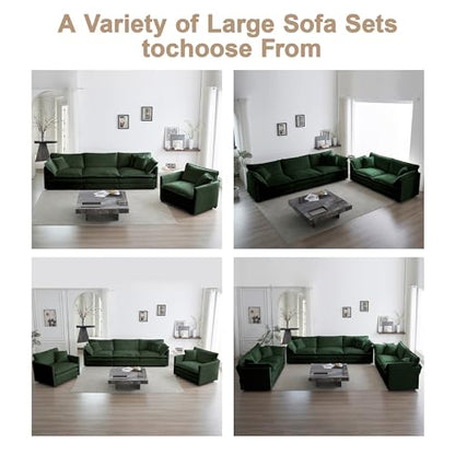 111.5 Inch 3-Seat Modular Sectional Cloud Sofa, Chenille Green | Chenille Deep Seat Sofa with Pillow for Living Room, Bedroom and Apartment - color: Green, size: 111.5 inch-Straight