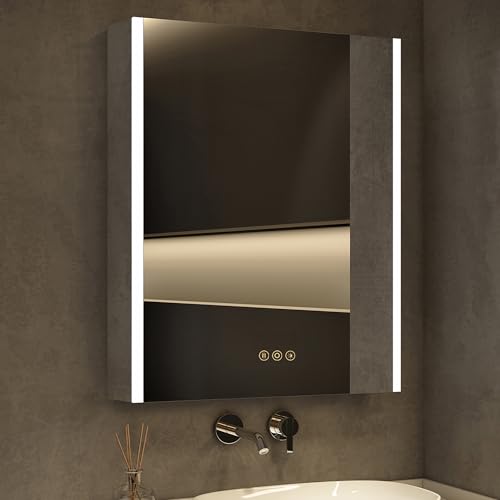 24 x 36 Inch Medicine Cabinet with Mirror and LED Light for Bathroom | Recessed, Wall-Mounted, Dimmable, Anti-Fog, Memory Function, 3 Color Mode, Outlet&USB, Adjustable Shelf, ETL Listed, Aluminum - size: 24x36 Right Hinge
