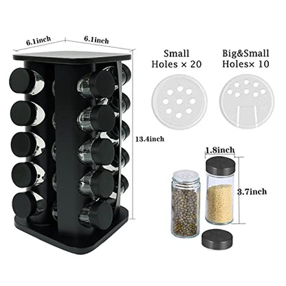 KALINCO Rotating Spice Rack, Spice Rack Organizer for Cabinet, Spice Rack with Jars(20-Jar), Revolving Spice Organizer, Spice Carousel Tower for Kitchen Black - size: Black SQ