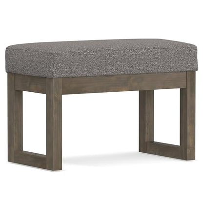 SIMPLIHOME Milltown 27" Wide Tweed Fabric Rectangle Ottoman in Pebble Grey | Contemporary ottoman with a cushioned seat, perfect for bedroom seating; footstool, footrest or pouf. - color: Pebble Grey, style: Small Ottoman Bench