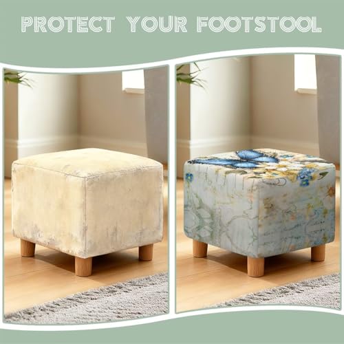 Butterfly Daisy Letter Print Stretch Ottoman Cover, Machine Washable Folding Storage Stool Furniture Protector Removable Slipcovers for Ottomans with Elastic Bottom - color: Butterfly Daisy Letter