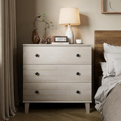 Bedroom Dresser with 3 Drawers, Chest of Drawers, Modern Closet Organizer Bachelors Chest w/Solid Wood Legs for Living Room, Baby Room, Nursery,Beige Oak - color: Beige