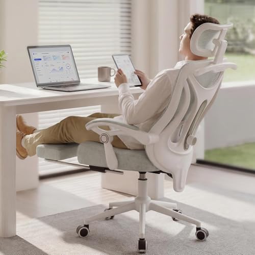 CYKOV Ergonomic Office Chair with Footrest - Adjustable Lumbar Support & Headrest, 90-135° Reclining Mesh Back Computer Chair - Home Office/Gaming, 350lbs Capacity | 4-Way Headrest (4.72" + 60°), 2-Way Lumbar (2" + 1.18"), 90-135° Recline, Breathable Mesh