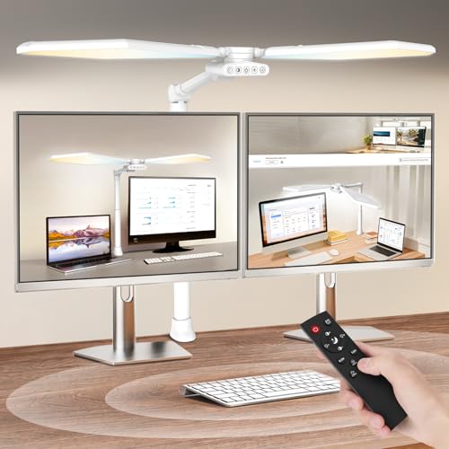 36W LED Desk Lamp with Clamp, Dual-Head Architect Lamp with Remote, White | Ultra Bright 448-LED 3600LM Office Lamp, 2700K-6500K, Stepless Dimming, 60-Inch Desk Light for Workbenches and Home Offices - color: White