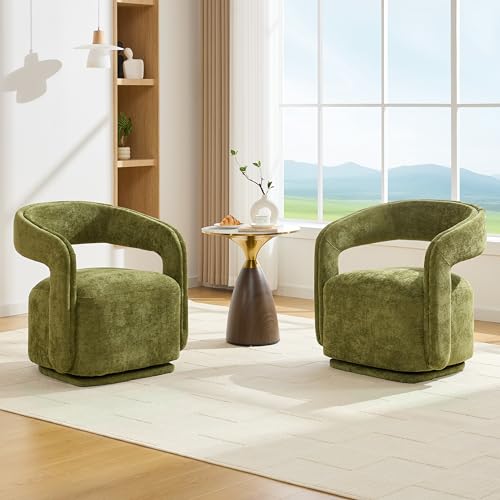 YaFiti Modern Swivel Accent Chair 1 pcs, Round Barrel Armchair, Light Green | Chenille Fabric, 22” Widen Seat, Solid Wood Frame, 250lbs Capacity, Barrel Club Chair, Upholstered Armchair for Living Room - color: Light Green