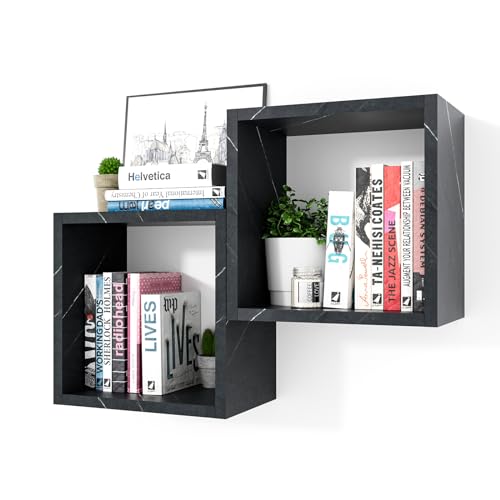 Cube Floating Shelves Set2, Display Shelves Wall Mount 7.75" D x 12.5" W x 12.5" H(Cloud Atlas, Square 2 Cubes) - color: Cloud Atlas, size: Square-Set2