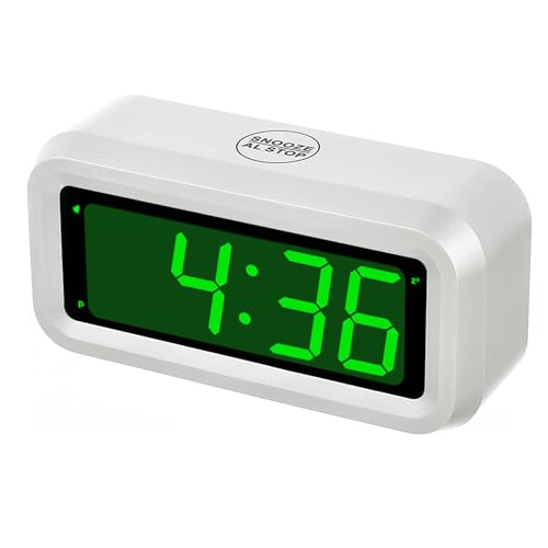 Digital Alarm Clock Battery Operated with LED Display for Bedrooms, Long Battery Life for 12 Months, 3 Brightness Adjustable, 12/24 Hour, Snooze, White Case with Green Digits - color: White-green