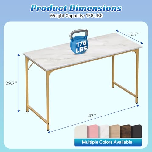 47 inch Computer Desk Modern Writing Desk, Simple Study Table, Industrial Office Desk, Sturdy Laptop Table for Home Office - color: Gold, size: 47 inch