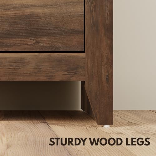 WAMPAT Nightstands Set of 2 with 2 Large Drawers, Wooden Bedside Tables with Storage for Bedroom, Farmhouse Rustic End Tables, Brown - color: Brown