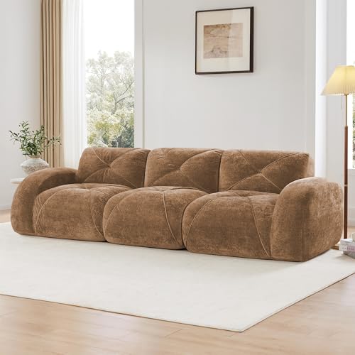 111" Velvet Modular Sofa Cama para Cuarto, Small Couches for Living Room with High Density Sponge, Cloud Loveseat with Tufted Design for Home Theater Study Space, Camel - color: Camel