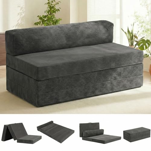 5-in-1 Convertible Sofa Bed, Boneless Loveseat, Tri-fold Futon Sofa Bed with Removable Cushions & Washable Cover, Pull Out Couch with Handle, for Small Spaces, Queen Size, Grey - color: Grey, size: Queen Size-80''L*60''W