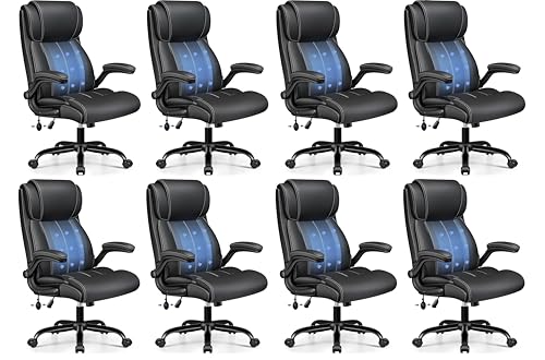 BESTFAIR High Back Home Office Chair, Inflatable Lumbar Support, Black | Neck & Lumbar Support for All-Day Comfort, Flip-Up Arms, 21" Wide Padded Seat, Scratch-Resistant PU Leather, Rocking, 8 Pack - color: Black, size: 8 Pack